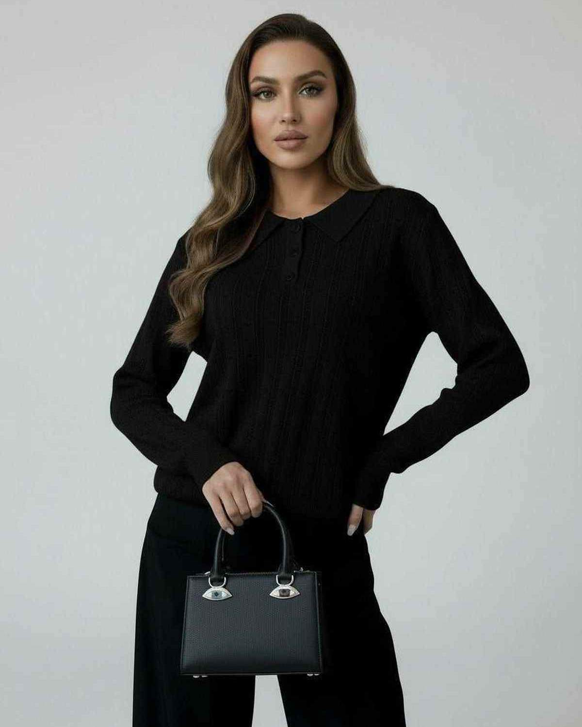 Monaco Sweater by RAMBLION, black knit with round neck, elegant style perfect for fall and winter, comfortable and breathable.