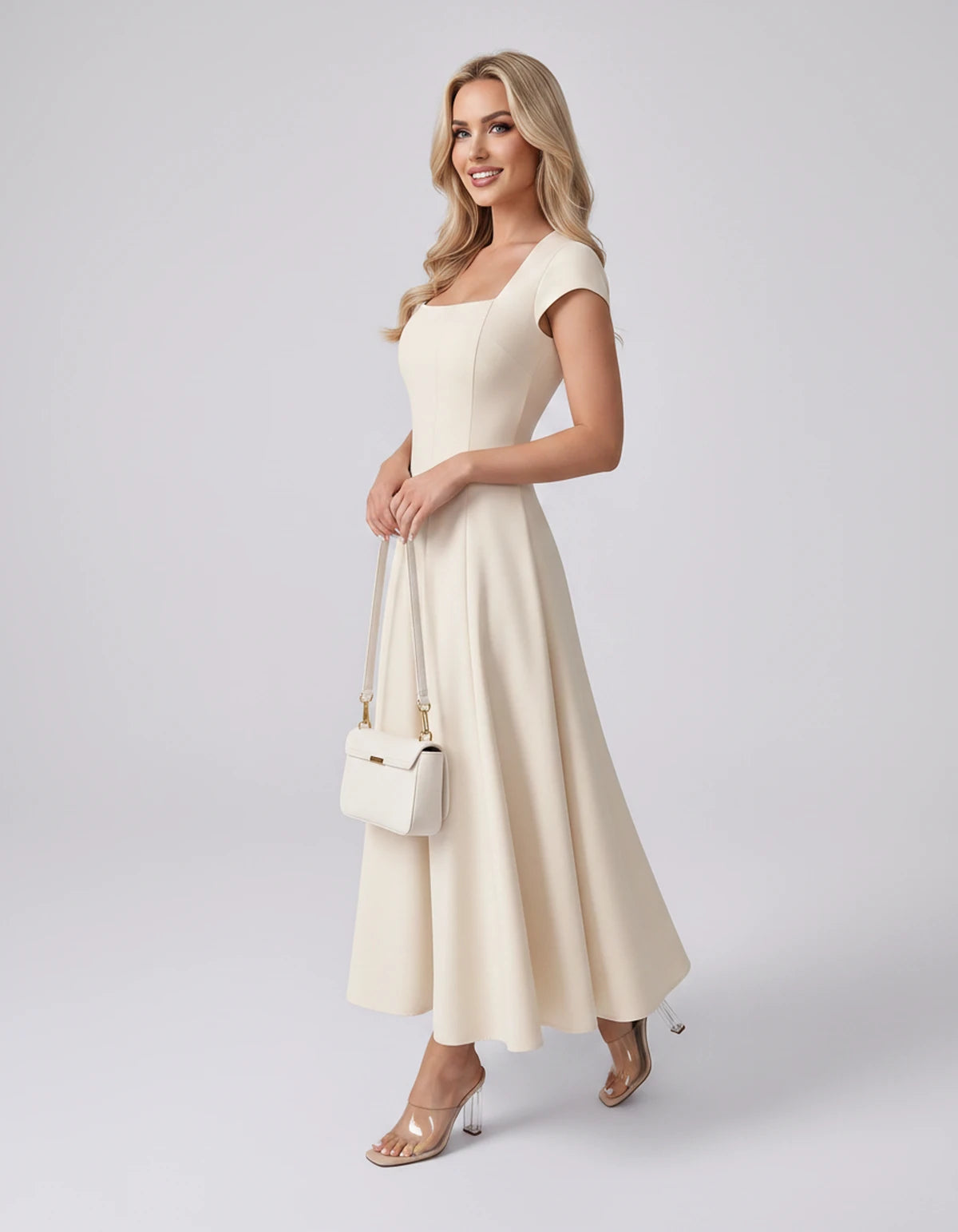 Myrtille Midi Dresses — Apricot | SKU: RB-2d8d50-apricot-XS,RB-2d8d50-apricot-S,RB-2d8d50-apricot-M,RB-2d8d50-apricot-L,RB-2d8d50-apricot-XL,RB-2d8d50-apricot-2XL