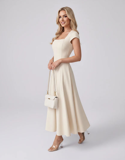 Myrtille Midi Dresses — Apricot | SKU: RB-2d8d50-apricot-XS,RB-2d8d50-apricot-S,RB-2d8d50-apricot-M,RB-2d8d50-apricot-L,RB-2d8d50-apricot-XL,RB-2d8d50-apricot-2XL