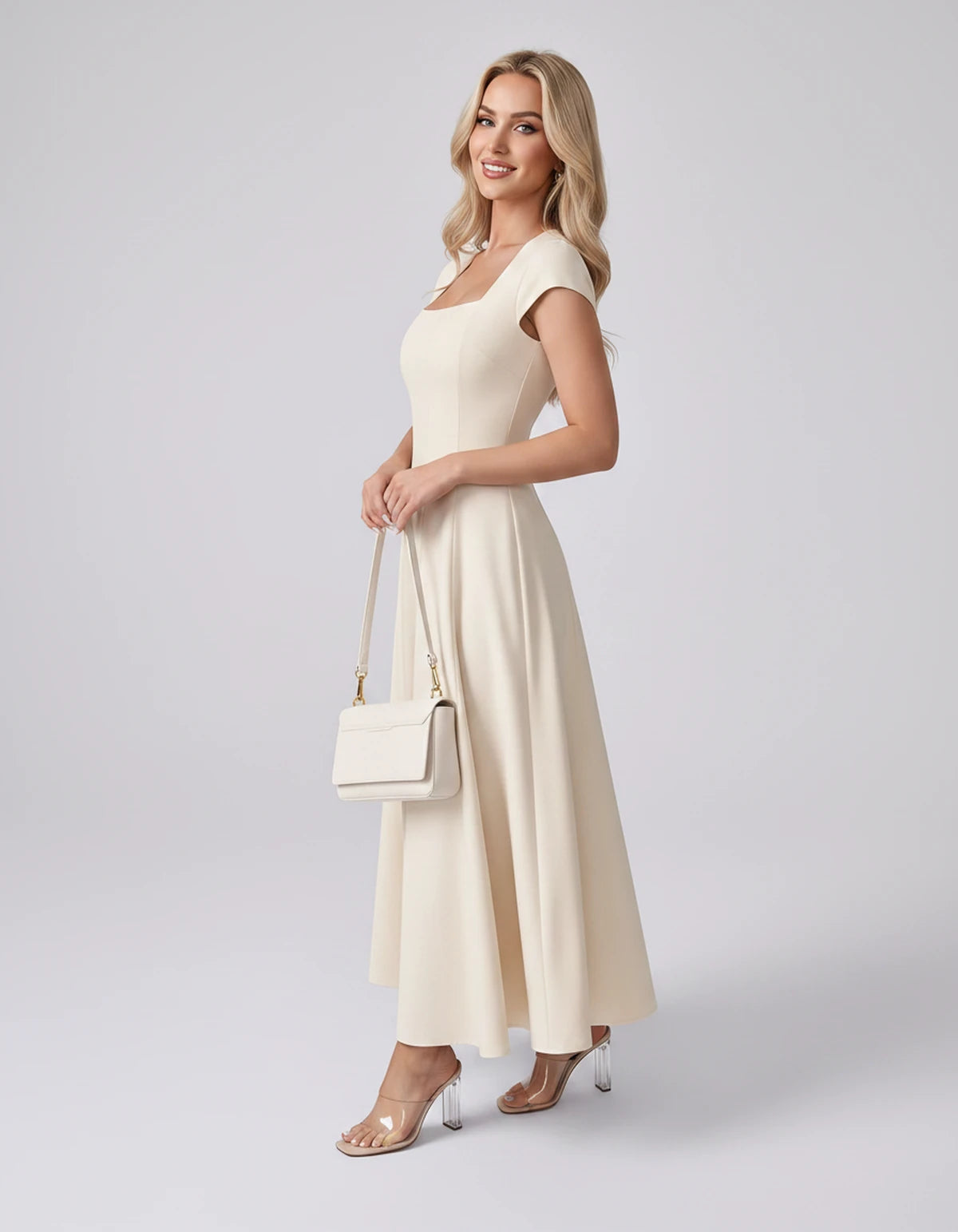 Myrtille Midi Dresses — Apricot | SKU: RB-2d8d50-apricot-XS,RB-2d8d50-apricot-S,RB-2d8d50-apricot-M,RB-2d8d50-apricot-L,RB-2d8d50-apricot-XL,RB-2d8d50-apricot-2XL