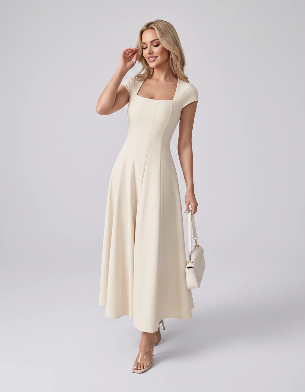 Myrtille Midi Dresses — Apricot | SKU: RB-2d8d50-apricot-XS,RB-2d8d50-apricot-S,RB-2d8d50-apricot-M,RB-2d8d50-apricot-L,RB-2d8d50-apricot-XL,RB-2d8d50-apricot-2XL