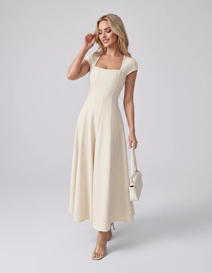Myrtille Midi Dresses — Apricot | SKU: RB-2d8d50-apricot-XS,RB-2d8d50-apricot-S,RB-2d8d50-apricot-M,RB-2d8d50-apricot-L,RB-2d8d50-apricot-XL,RB-2d8d50-apricot-2XL