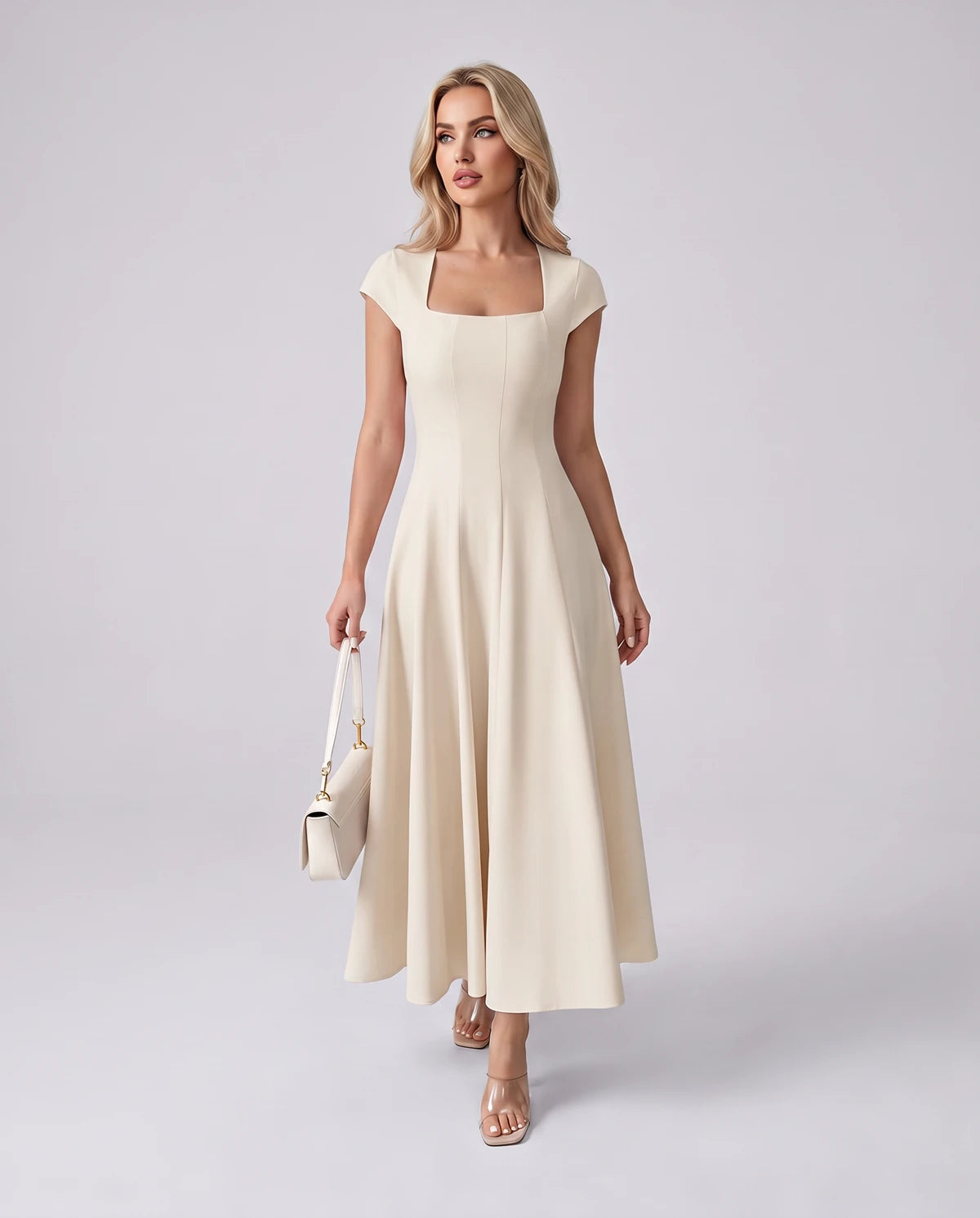 Myrtille Midi Dresses — Apricot | SKU: RB-2d8d50-apricot-XS,RB-2d8d50-apricot-S,RB-2d8d50-apricot-M,RB-2d8d50-apricot-L,RB-2d8d50-apricot-XL,RB-2d8d50-apricot-2XL