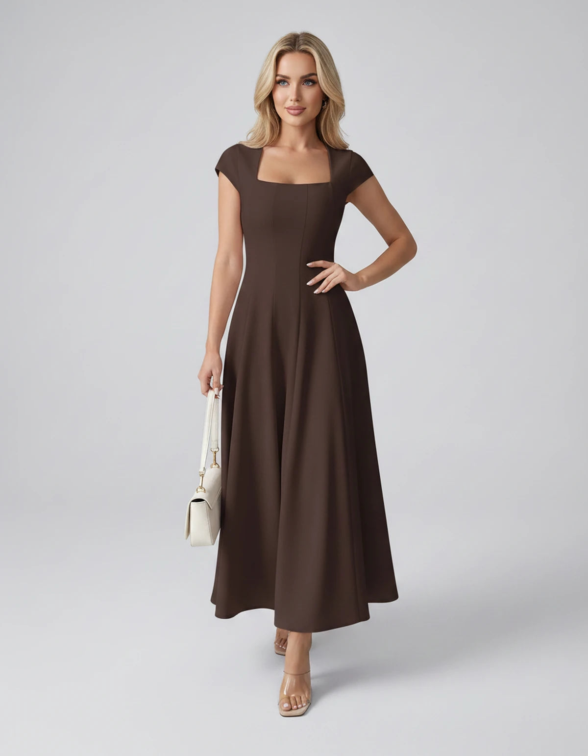 Myrtille Midi Dresses — Coffee | SKU: RB-2d8d50-coffee-XS,RB-2d8d50-coffee-S,RB-2d8d50-coffee-M,RB-2d8d50-coffee-L,RB-2d8d50-coffee-XL,RB-2d8d50-coffee-2XL