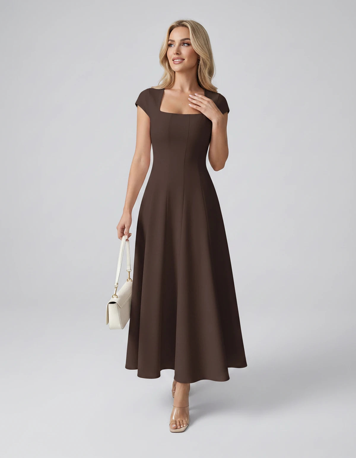 Myrtille Midi Dresses — Coffee | SKU: RB-2d8d50-coffee-XS,RB-2d8d50-coffee-S,RB-2d8d50-coffee-M,RB-2d8d50-coffee-L,RB-2d8d50-coffee-XL,RB-2d8d50-coffee-2XL
