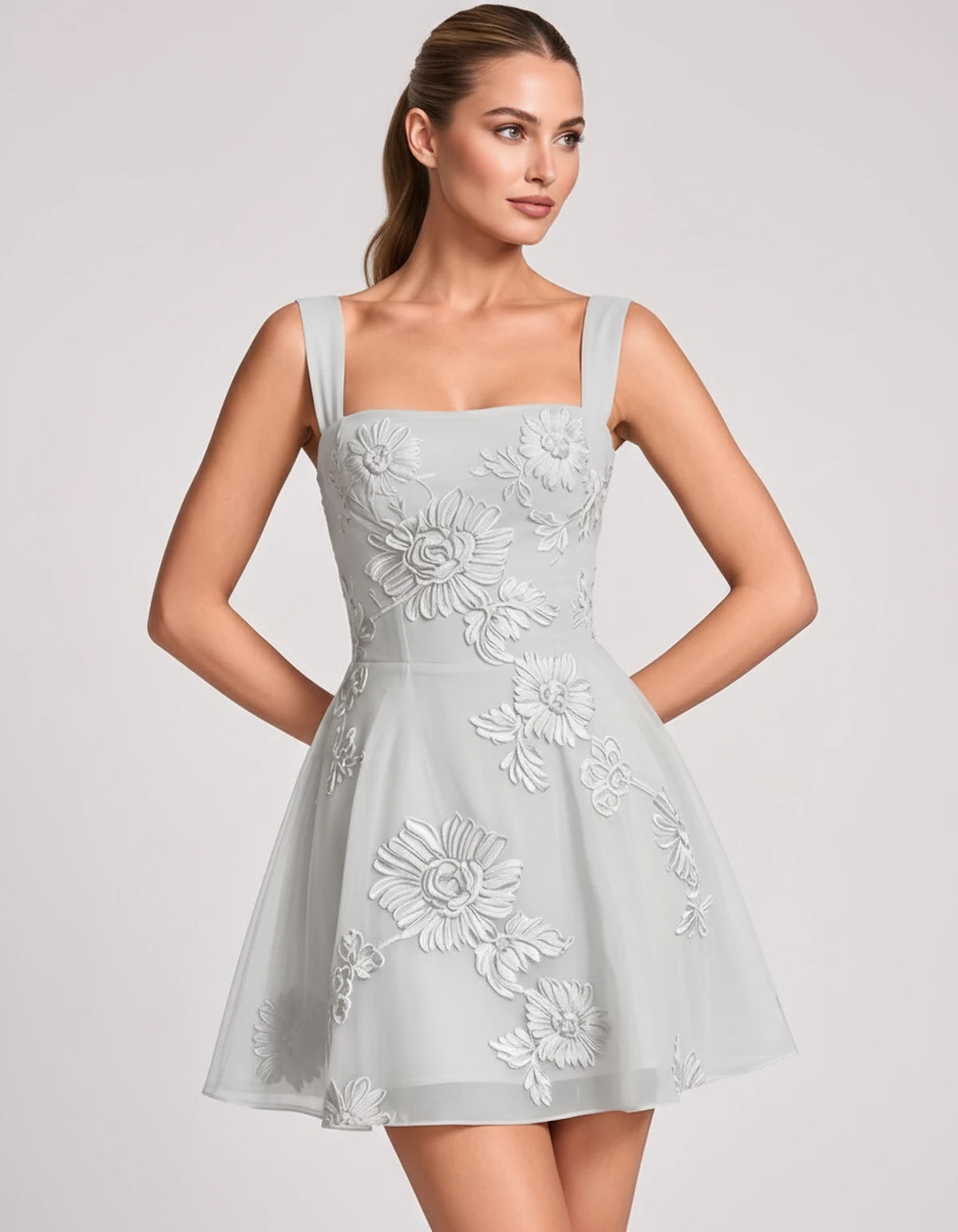 Nadalie Mini Dresses — White | SKU: RB-553dd4-white-2,RB-553dd4-white-4,RB-553dd4-white-6,RB-553dd4-white-8,RB-553dd4-white-10,RB-553dd4-white-12,RB-553dd4-white-14,RB-553dd4-white-16,RB-553dd4-white-16W,RB-553dd4-white-18W,RB-553dd4-white-20W,RB-553dd4-white-22W