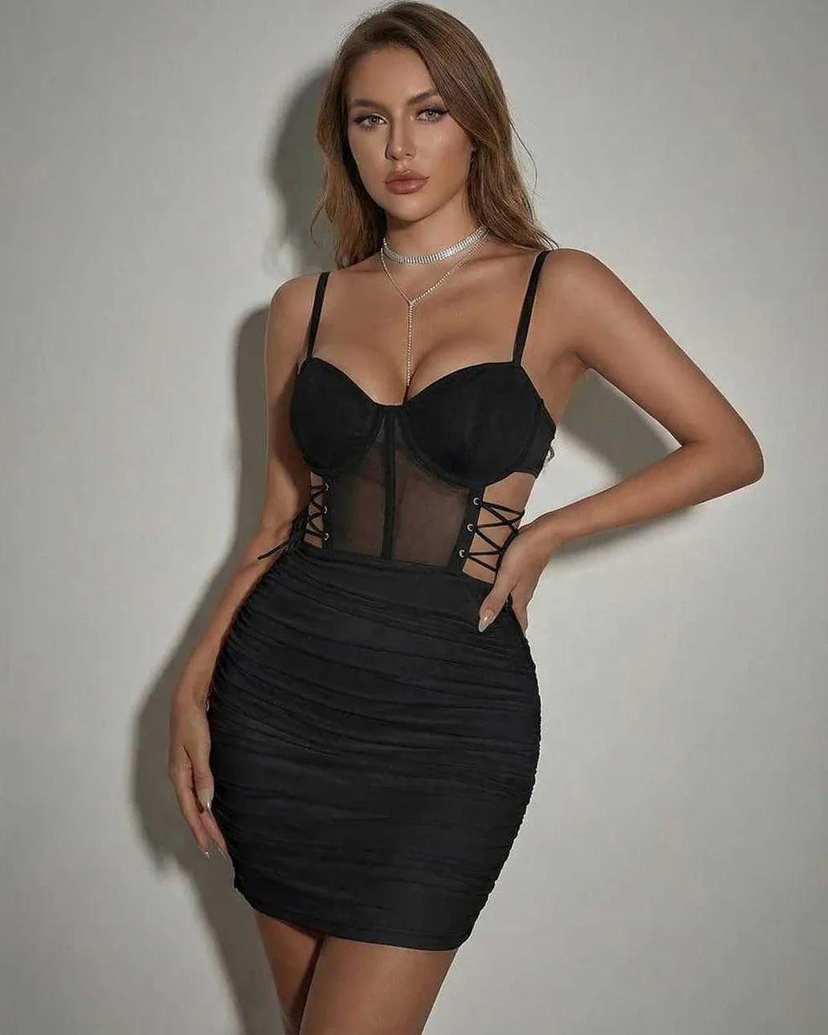 Black Slip Round Neck Sleeveless Mini Dress | Evening Events & Party Nights, front view | Ramblion | SKU: LMD-384209761-black-L-2942,LMD-384209761-black-M-8290,LMD-384209761-black-S-9163,LMD-384209761-black-XL-6977,LMD-384209761-black-XS-3995