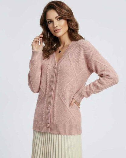 Pink Cardigan, front view | Ramblion | SKU: FC-746281539-pink-L-9918,FC-746281539-pink-M-4069,FC-746281539-pink-S-1855,FC-746281539-pink-XL-7260,FC-746281539-pink-XS-2998