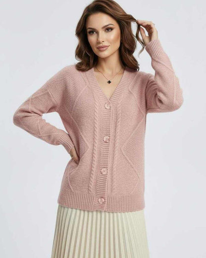Pink Cardigan, front view | Ramblion | SKU: FC-746281539-pink-L-9918,FC-746281539-pink-M-4069,FC-746281539-pink-S-1855,FC-746281539-pink-XL-7260,FC-746281539-pink-XS-2998