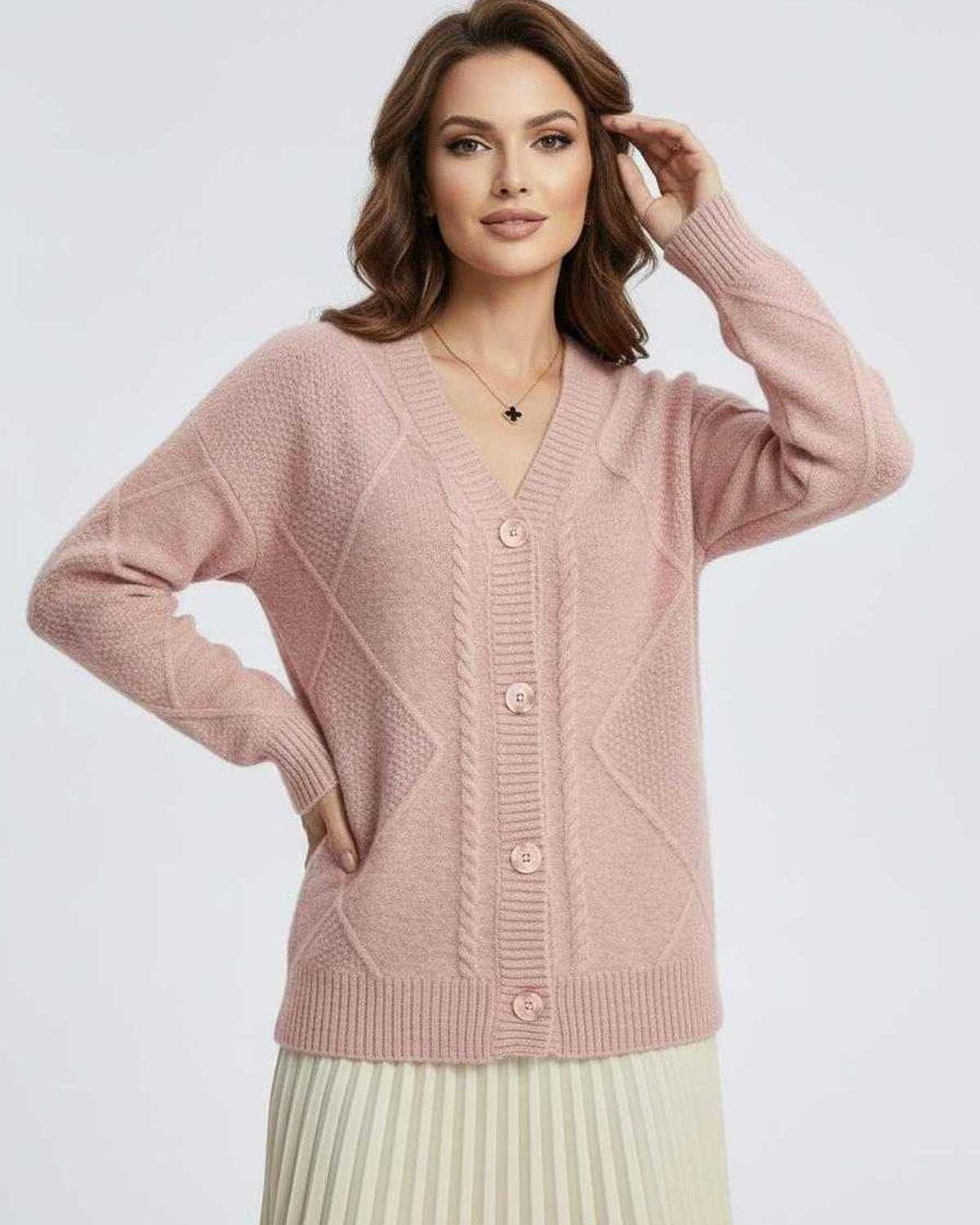 Pink Cardigan, front view | Ramblion | SKU: FC-746281539-pink-L-9918,FC-746281539-pink-M-4069,FC-746281539-pink-S-1855,FC-746281539-pink-XL-7260,FC-746281539-pink-XS-2998
