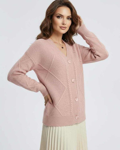 Pink Cardigan, front view | Ramblion | SKU: FC-746281539-pink-L-9918,FC-746281539-pink-M-4069,FC-746281539-pink-S-1855,FC-746281539-pink-XL-7260,FC-746281539-pink-XS-2998