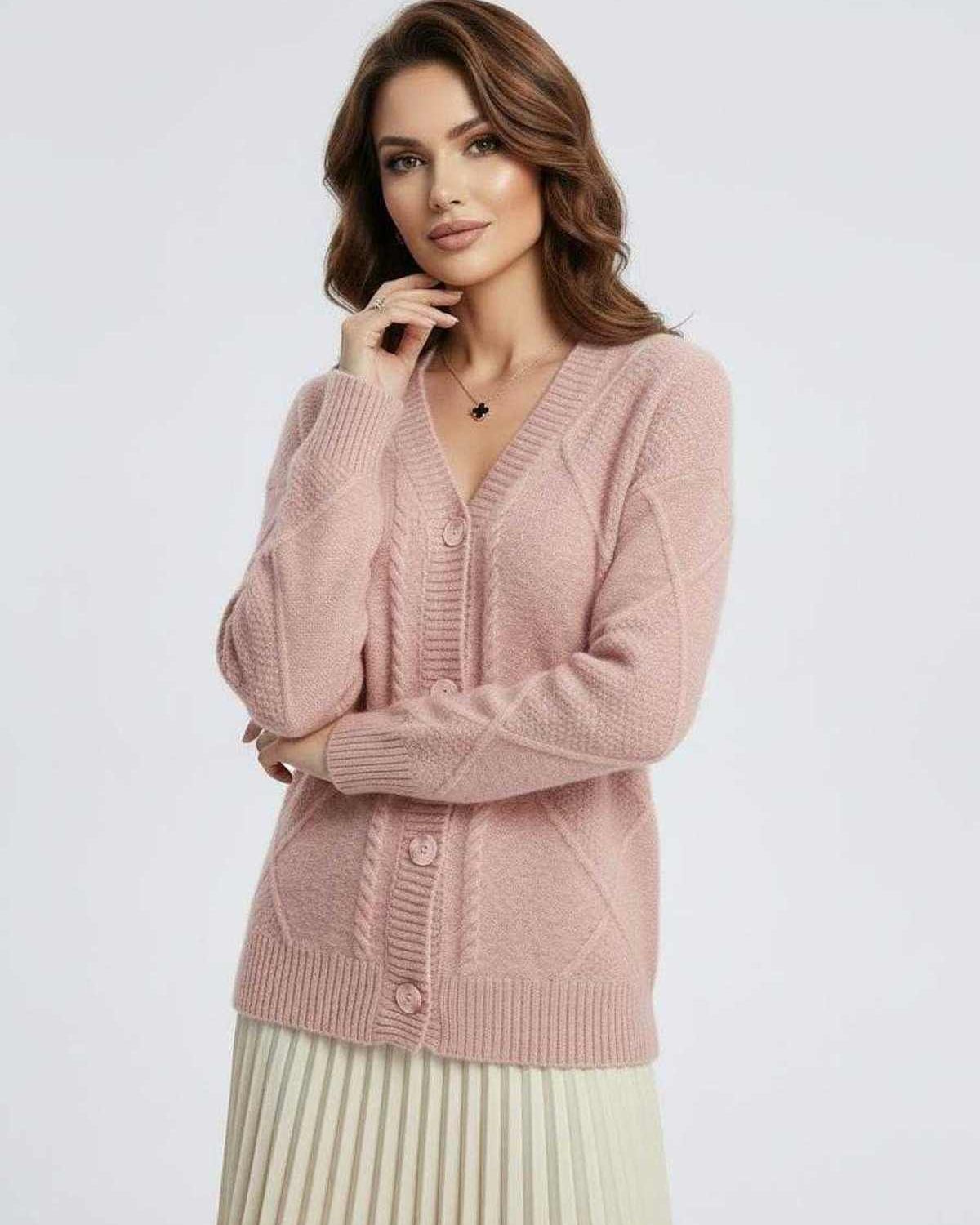 Pink Cardigan, front view | Ramblion | SKU: FC-746281539-pink-L-9918,FC-746281539-pink-M-4069,FC-746281539-pink-S-1855,FC-746281539-pink-XL-7260,FC-746281539-pink-XS-2998