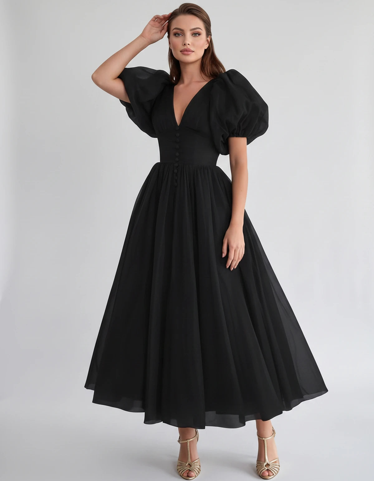 Naomie Midi Dresses — Black | SKU: RB-011a96-black-2,RB-011a96-black-4,RB-011a96-black-6,RB-011a96-black-8,RB-011a96-black-10,RB-011a96-black-12,RB-011a96-black-14,RB-011a96-black-16,RB-011a96-black-16W,RB-011a96-black-18W,RB-011a96-black-20W,RB-011a96-black-22W