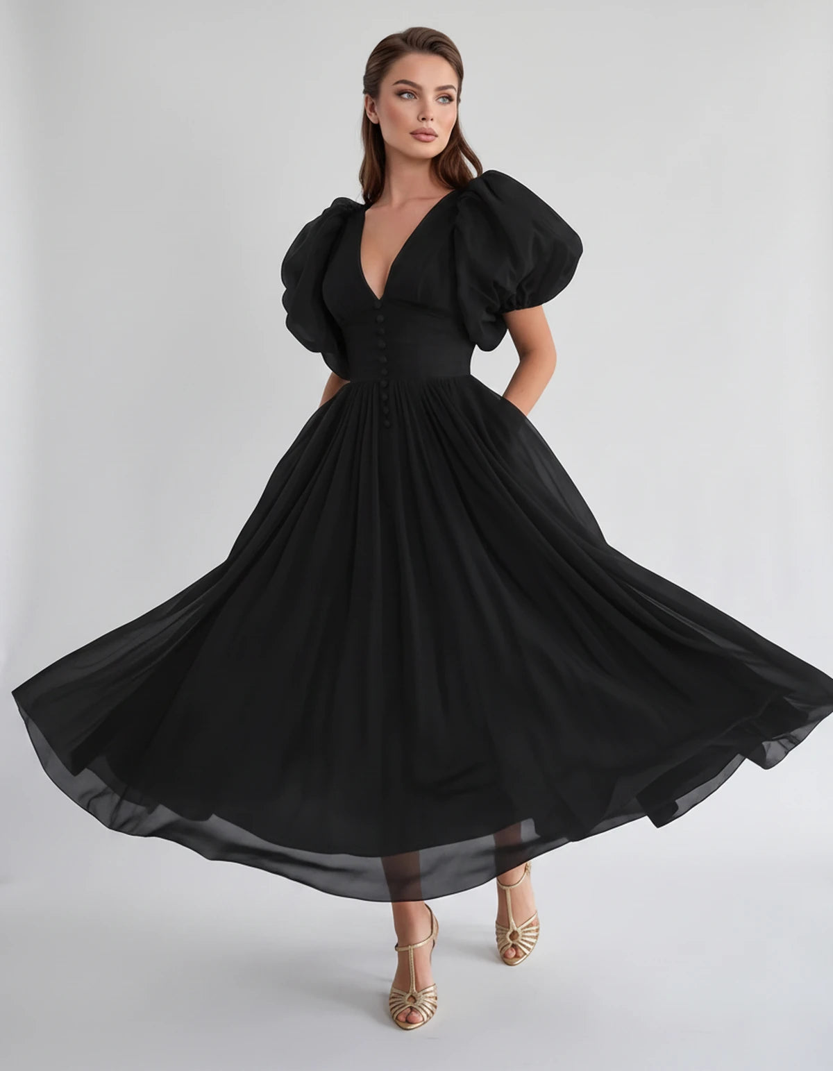 Naomie Midi Dresses — Black | SKU: RB-011a96-black-2,RB-011a96-black-4,RB-011a96-black-6,RB-011a96-black-8,RB-011a96-black-10,RB-011a96-black-12,RB-011a96-black-14,RB-011a96-black-16,RB-011a96-black-16W,RB-011a96-black-18W,RB-011a96-black-20W,RB-011a96-black-22W