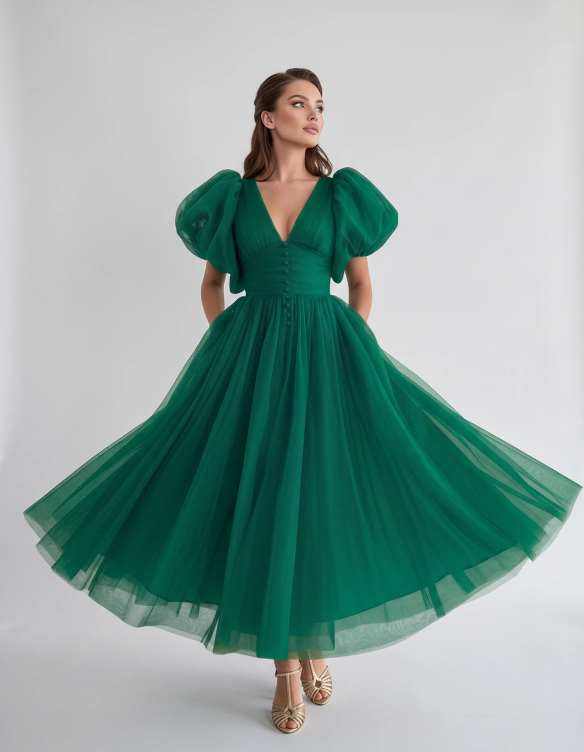 Naomie Midi Dresses — Hunter Green | SKU: RB-011a96-hunter7c-2,RB-011a96-hunter7c-4,RB-011a96-hunter7c-6,RB-011a96-hunter7c-8,RB-011a96-hunter7c-10,RB-011a96-hunter7c-12,RB-011a96-hunter7c-14,RB-011a96-hunter7c-16,RB-011a96-hunter7c-16W,RB-011a96-hunter7c-18W,RB-011a96-hunter7c-20W,RB-011a96-hunter7c-22W