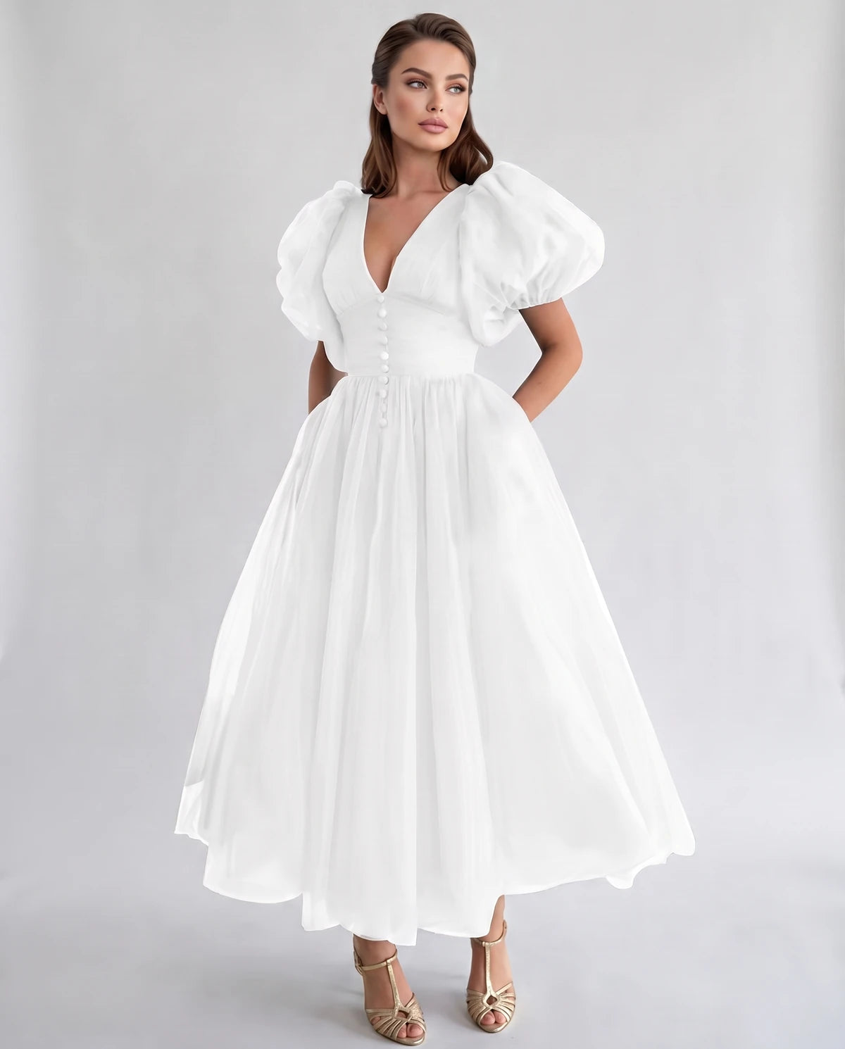 Naomie Midi Dresses — White