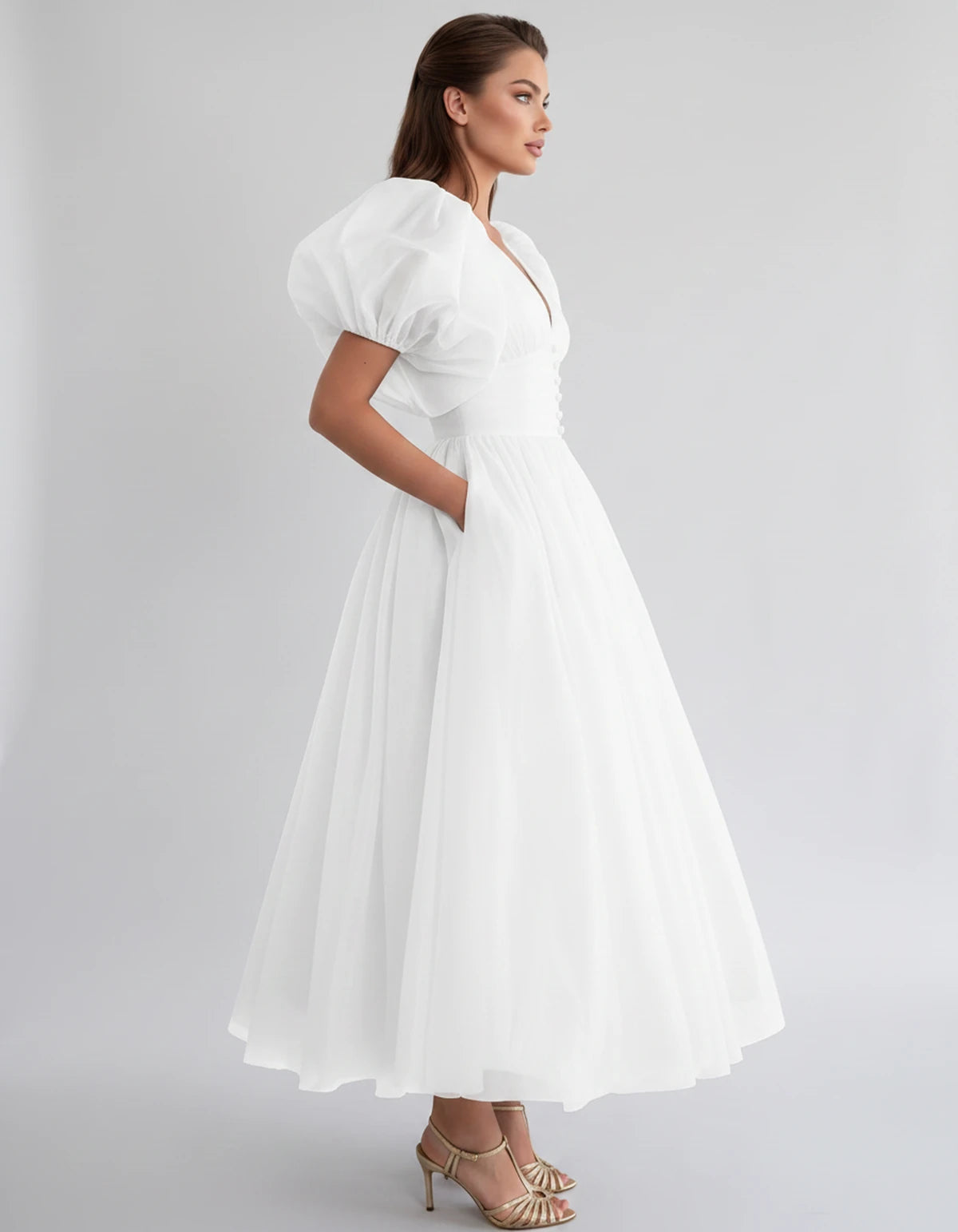 Naomie Midi Dresses — White | SKU: RB-011a96-white-2,RB-011a96-white-4,RB-011a96-white-6,RB-011a96-white-8,RB-011a96-white-10,RB-011a96-white-12,RB-011a96-white-14,RB-011a96-white-16,RB-011a96-white-16W,RB-011a96-white-18W,RB-011a96-white-20W,RB-011a96-white-22W