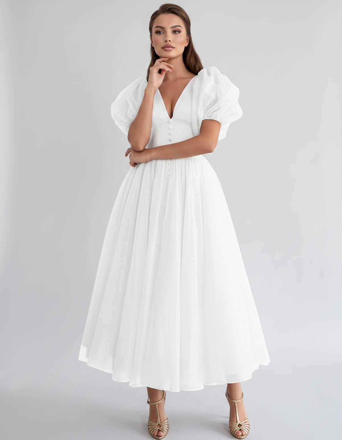 Naomie Midi Dresses — White | SKU: RB-011a96-white-2,RB-011a96-white-4,RB-011a96-white-6,RB-011a96-white-8,RB-011a96-white-10,RB-011a96-white-12,RB-011a96-white-14,RB-011a96-white-16,RB-011a96-white-16W,RB-011a96-white-18W,RB-011a96-white-20W,RB-011a96-white-22W