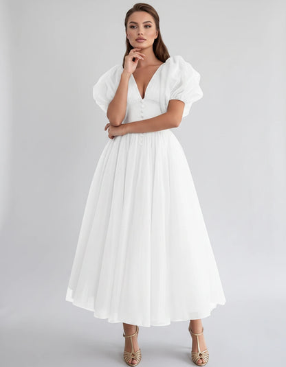 Naomie Midi Dresses — White | SKU: RB-011a96-white-2,RB-011a96-white-4,RB-011a96-white-6,RB-011a96-white-8,RB-011a96-white-10,RB-011a96-white-12,RB-011a96-white-14,RB-011a96-white-16,RB-011a96-white-16W,RB-011a96-white-18W,RB-011a96-white-20W,RB-011a96-white-22W