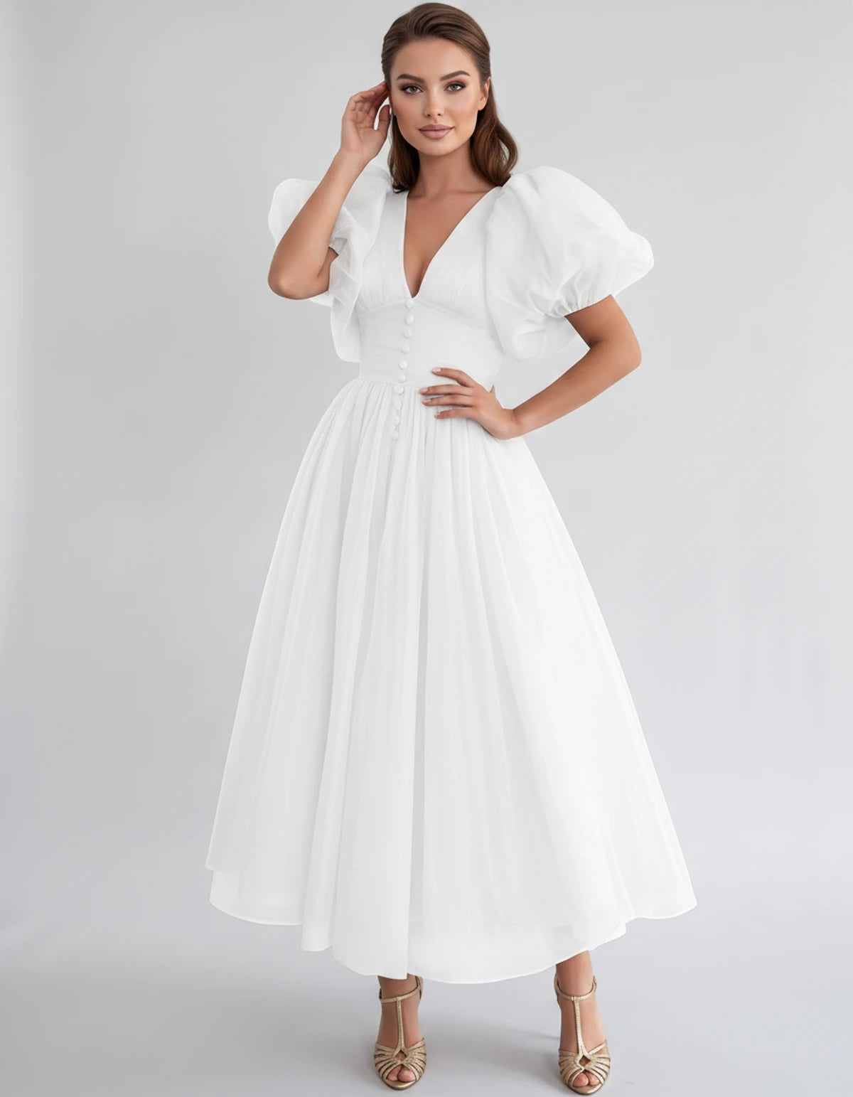 Naomie Midi Dresses — White | SKU: RB-011a96-white-2,RB-011a96-white-4,RB-011a96-white-6,RB-011a96-white-8,RB-011a96-white-10,RB-011a96-white-12,RB-011a96-white-14,RB-011a96-white-16,RB-011a96-white-16W,RB-011a96-white-18W,RB-011a96-white-20W,RB-011a96-white-22W