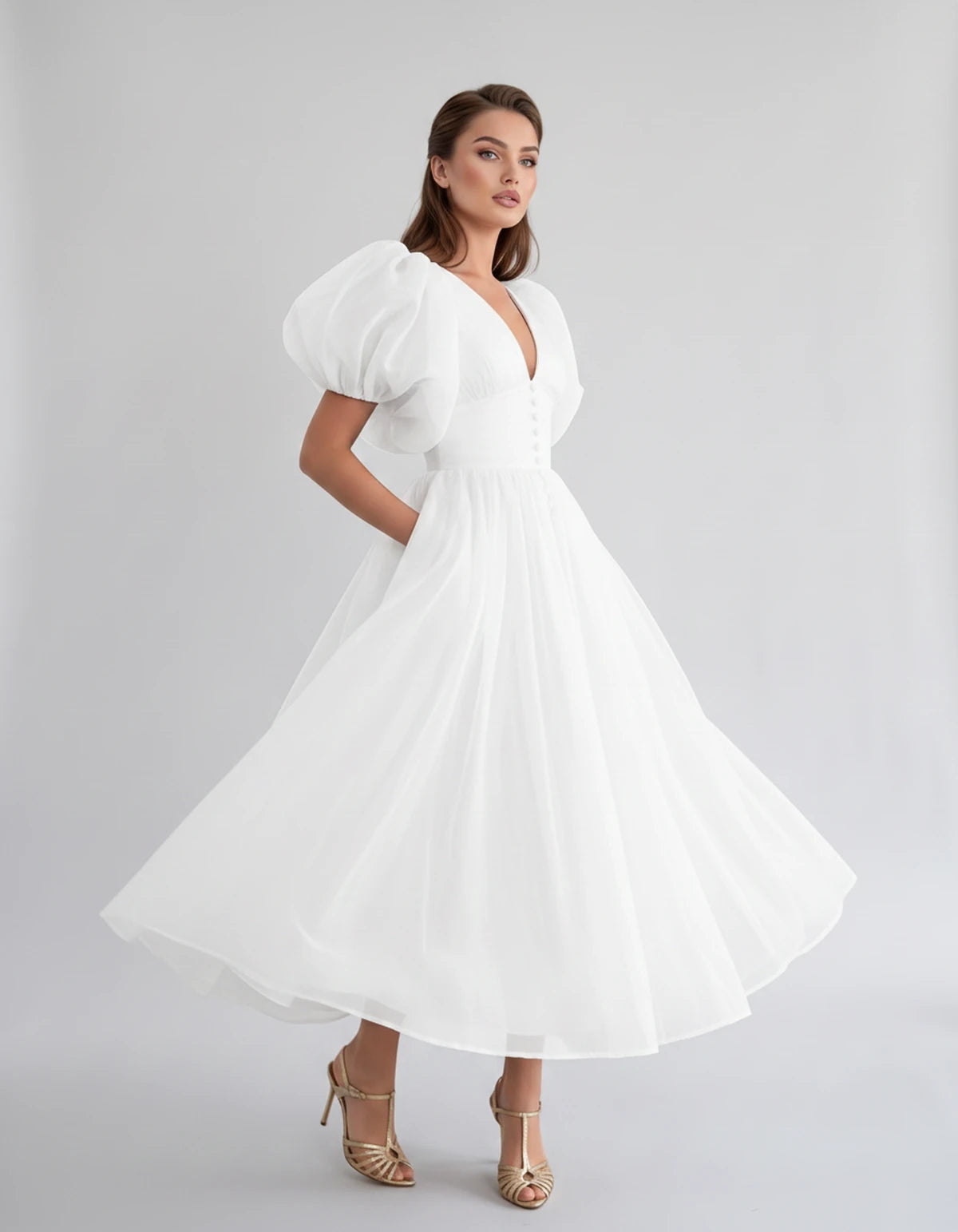 Naomie Midi Dresses — White | SKU: RB-011a96-white-2,RB-011a96-white-4,RB-011a96-white-6,RB-011a96-white-8,RB-011a96-white-10,RB-011a96-white-12,RB-011a96-white-14,RB-011a96-white-16,RB-011a96-white-16W,RB-011a96-white-18W,RB-011a96-white-20W,RB-011a96-white-22W