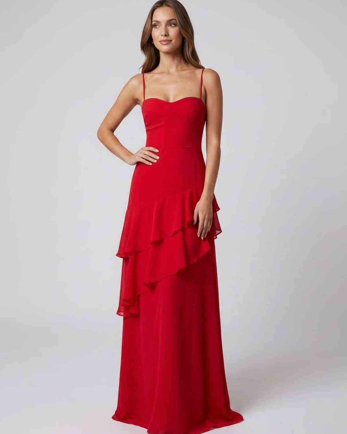 Ramblion Nara maxi dress — v-neck neckline · fabric close-up · styled for prom season