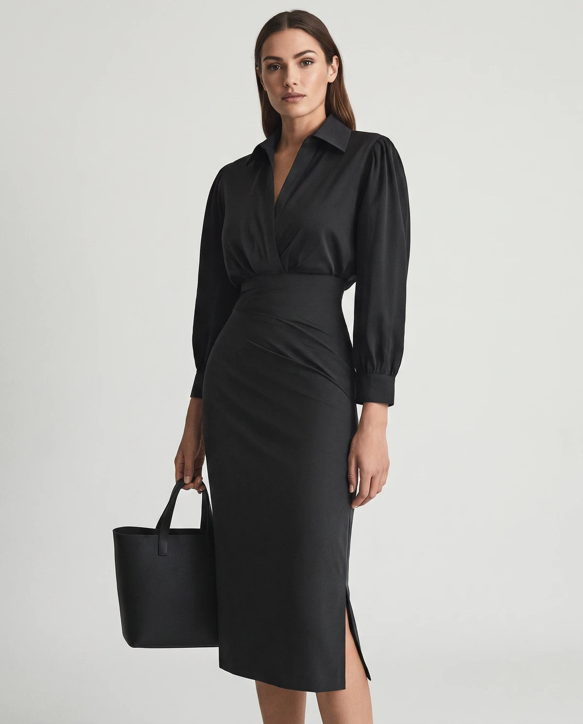 Nasturtia Midi Dresses — Black | SKU: RB-2966ed-black-XS,RB-2966ed-black-S,RB-2966ed-black-M,RB-2966ed-black-L,RB-2966ed-black-XL,RB-2966ed-black-2XL