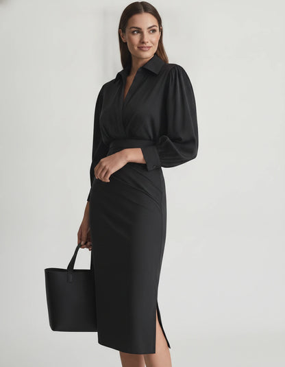 Nasturtia Midi Dresses — Black | SKU: RB-2966ed-black-XS,RB-2966ed-black-S,RB-2966ed-black-M,RB-2966ed-black-L,RB-2966ed-black-XL,RB-2966ed-black-2XL