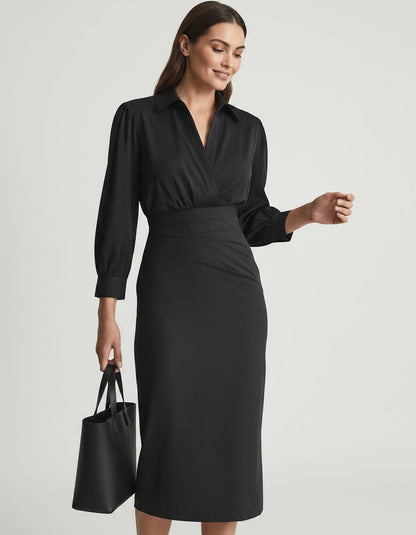 Nasturtia Midi Dresses — Black | SKU: RB-2966ed-black-XS,RB-2966ed-black-S,RB-2966ed-black-M,RB-2966ed-black-L,RB-2966ed-black-XL,RB-2966ed-black-2XL