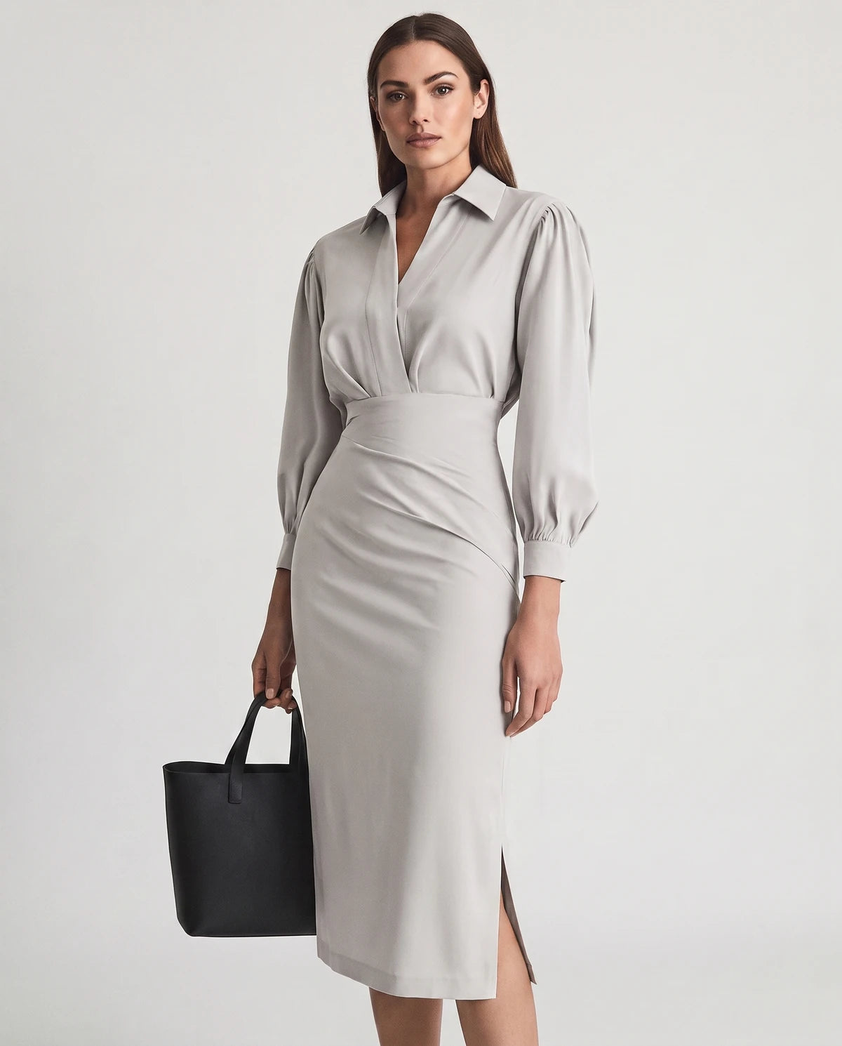 Nasturtia Midi Dresses — Light grey | SKU: RB-2966ed-lightg9e-XS,RB-2966ed-lightg9e-S,RB-2966ed-lightg9e-M,RB-2966ed-lightg9e-L,RB-2966ed-lightg9e-XL,RB-2966ed-lightg9e-2XL