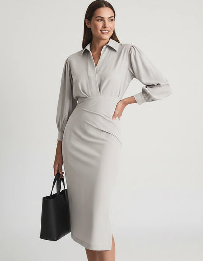 Nasturtia Midi Dresses — Light grey | SKU: RB-2966ed-lightg9e-XS,RB-2966ed-lightg9e-S,RB-2966ed-lightg9e-M,RB-2966ed-lightg9e-L,RB-2966ed-lightg9e-XL,RB-2966ed-lightg9e-2XL