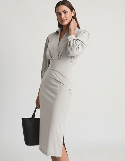Nasturtia Midi Dresses — Light grey | SKU: RB-2966ed-lightg9e-XS,RB-2966ed-lightg9e-S,RB-2966ed-lightg9e-M,RB-2966ed-lightg9e-L,RB-2966ed-lightg9e-XL,RB-2966ed-lightg9e-2XL