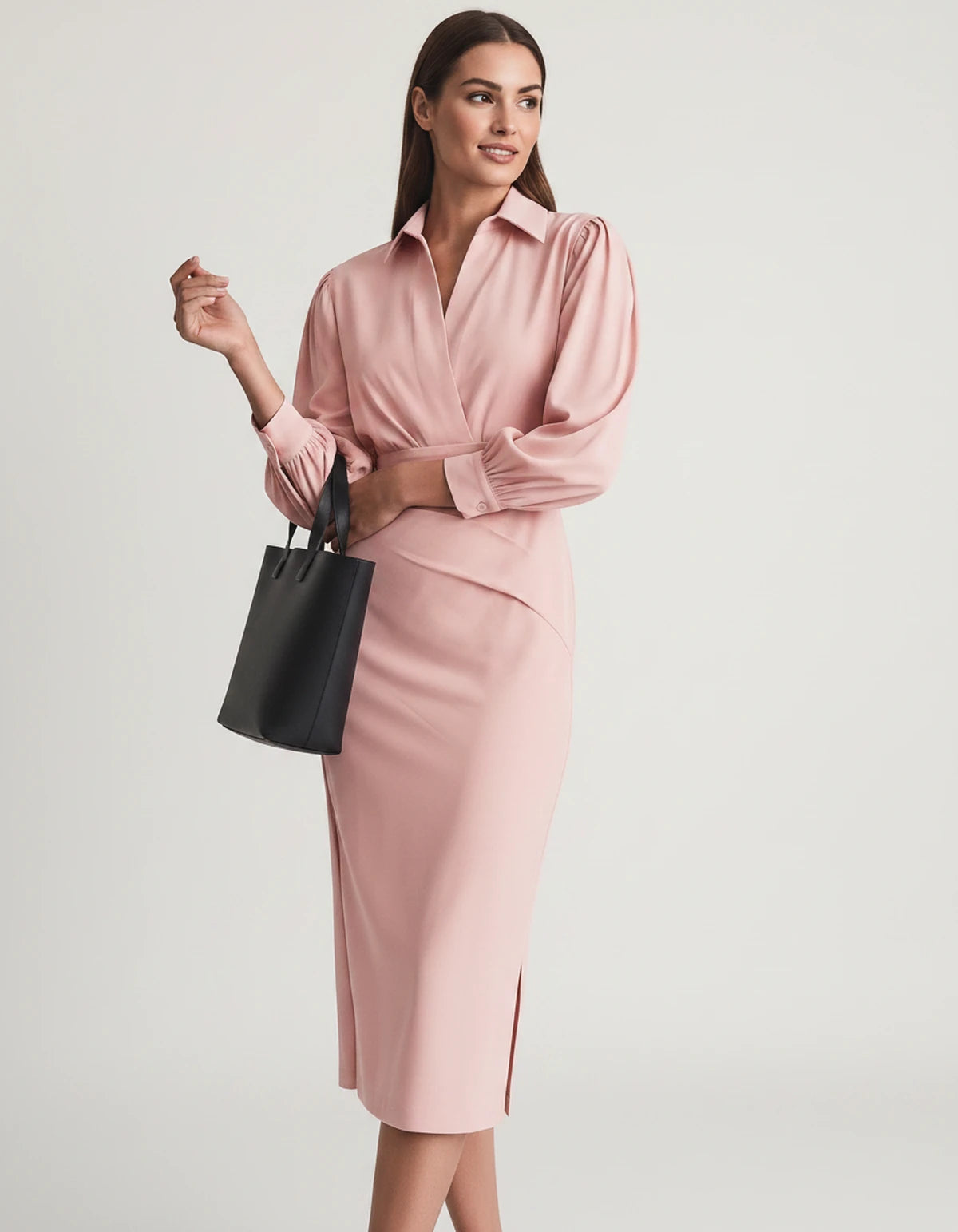 Nasturtia Midi Dresses — Pink | SKU: RB-2966ed-pink-XS,RB-2966ed-pink-S,RB-2966ed-pink-M,RB-2966ed-pink-L,RB-2966ed-pink-XL,RB-2966ed-pink-2XL