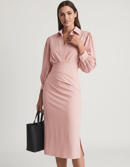 Nasturtia Midi Dresses — Pink | SKU: RB-2966ed-pink-XS,RB-2966ed-pink-S,RB-2966ed-pink-M,RB-2966ed-pink-L,RB-2966ed-pink-XL,RB-2966ed-pink-2XL