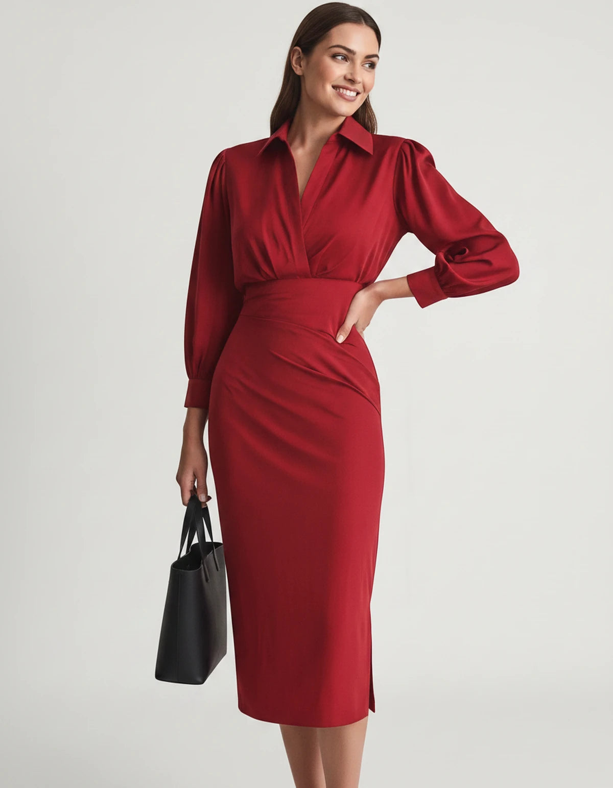 Nasturtia Midi Dresses — Red | SKU: RB-2966ed-red-XS,RB-2966ed-red-S,RB-2966ed-red-M,RB-2966ed-red-L,RB-2966ed-red-XL,RB-2966ed-red-2XL