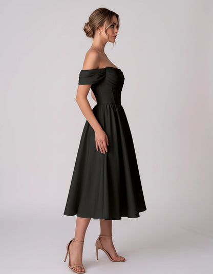 Navarre Midi Dresses — Black | SKU: RB-582a73-black-2,RB-582a73-black-4,RB-582a73-black-6,RB-582a73-black-8,RB-582a73-black-10,RB-582a73-black-12,RB-582a73-black-14,RB-582a73-black-16,RB-582a73-black-16W,RB-582a73-black-18W,RB-582a73-black-20W,RB-582a73-black-22W