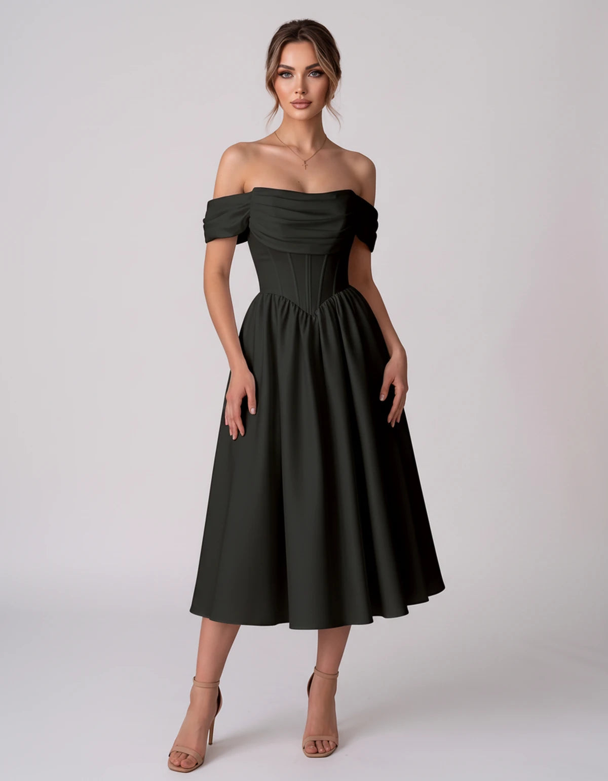 Navarre Midi Dresses — Black | SKU: RB-582a73-black-2,RB-582a73-black-4,RB-582a73-black-6,RB-582a73-black-8,RB-582a73-black-10,RB-582a73-black-12,RB-582a73-black-14,RB-582a73-black-16,RB-582a73-black-16W,RB-582a73-black-18W,RB-582a73-black-20W,RB-582a73-black-22W