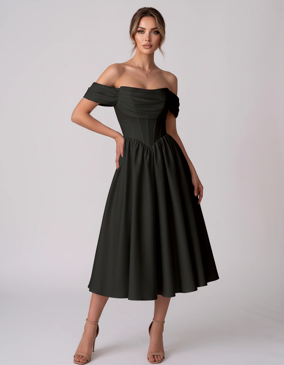 Navarre Midi Dresses — Black | SKU: RB-582a73-black-2,RB-582a73-black-4,RB-582a73-black-6,RB-582a73-black-8,RB-582a73-black-10,RB-582a73-black-12,RB-582a73-black-14,RB-582a73-black-16,RB-582a73-black-16W,RB-582a73-black-18W,RB-582a73-black-20W,RB-582a73-black-22W
