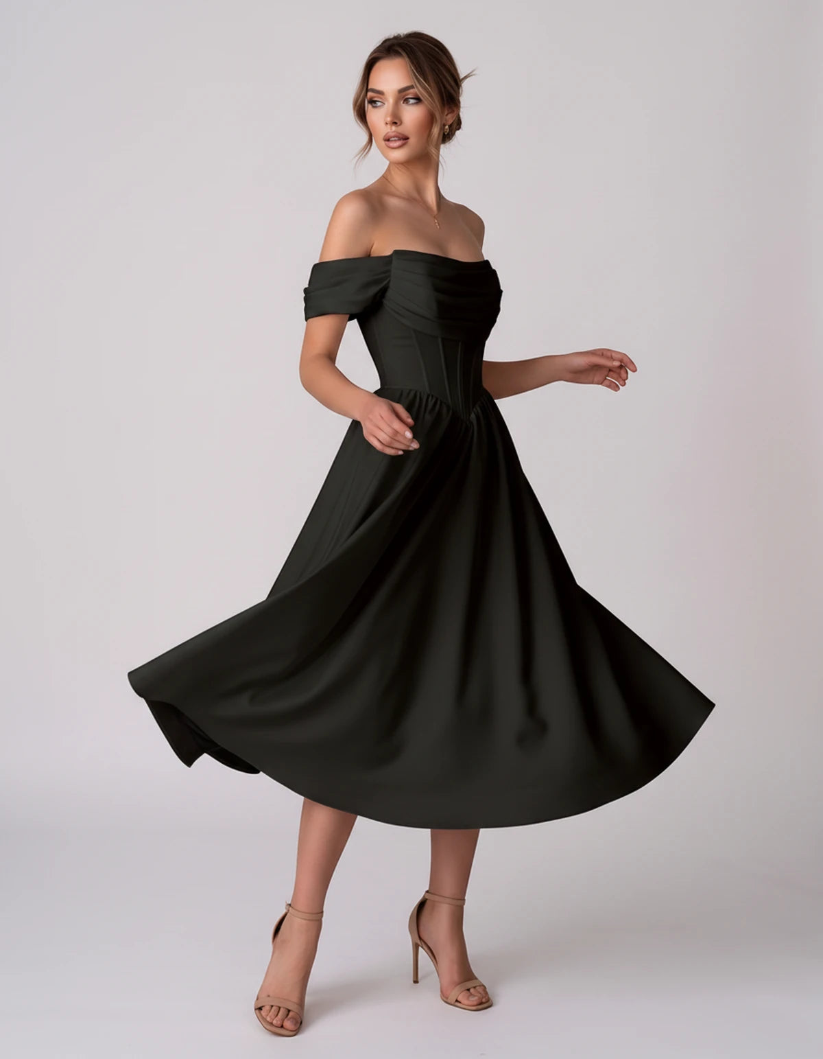 Navarre Midi Dresses — Black | SKU: RB-582a73-black-2,RB-582a73-black-4,RB-582a73-black-6,RB-582a73-black-8,RB-582a73-black-10,RB-582a73-black-12,RB-582a73-black-14,RB-582a73-black-16,RB-582a73-black-16W,RB-582a73-black-18W,RB-582a73-black-20W,RB-582a73-black-22W