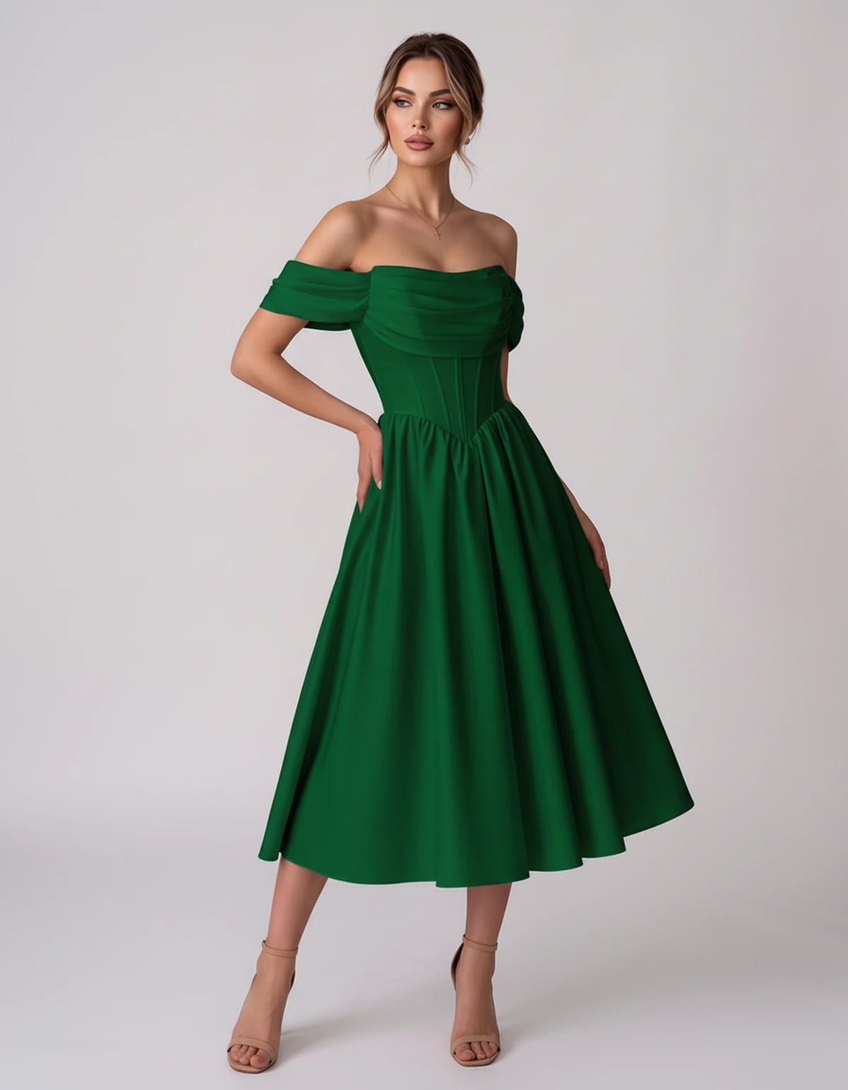 Navarre Midi Dresses — Green | SKU: RB-582a73-green-2,RB-582a73-green-4,RB-582a73-green-6,RB-582a73-green-8,RB-582a73-green-10,RB-582a73-green-12,RB-582a73-green-14,RB-582a73-green-16,RB-582a73-green-16W,RB-582a73-green-18W,RB-582a73-green-20W,RB-582a73-green-22W