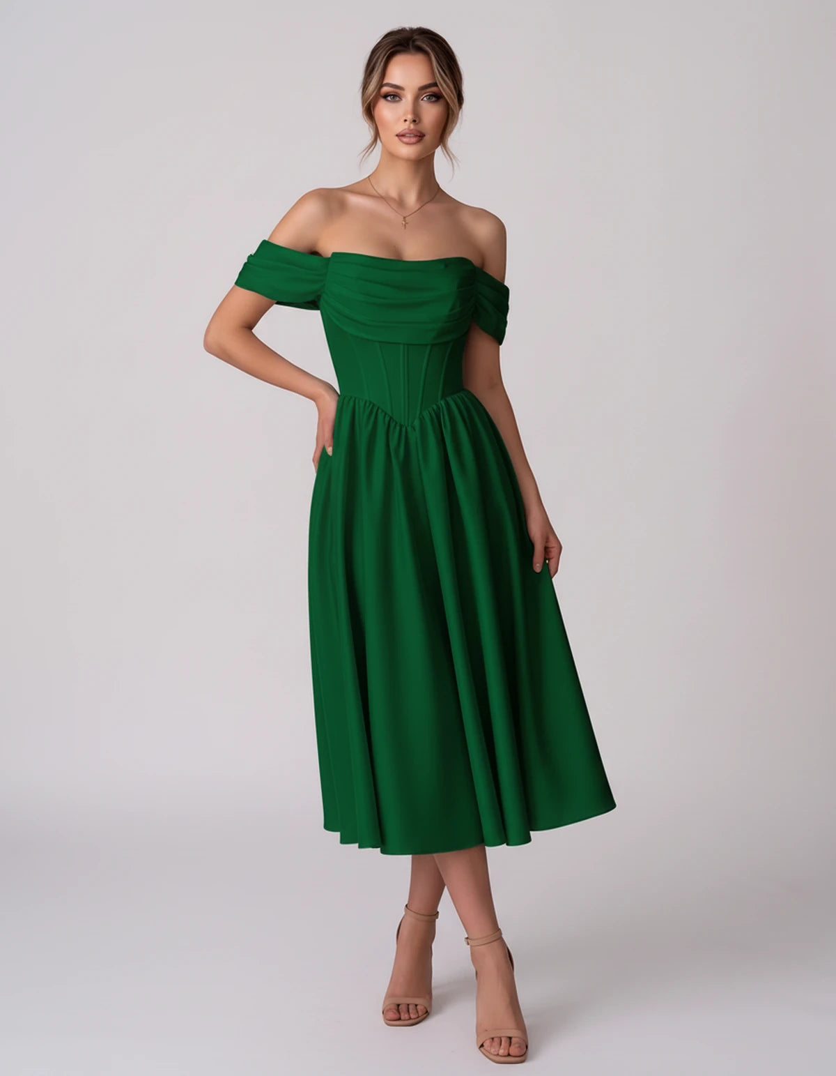 Navarre Midi Dresses — Green | SKU: RB-582a73-green-2,RB-582a73-green-4,RB-582a73-green-6,RB-582a73-green-8,RB-582a73-green-10,RB-582a73-green-12,RB-582a73-green-14,RB-582a73-green-16,RB-582a73-green-16W,RB-582a73-green-18W,RB-582a73-green-20W,RB-582a73-green-22W