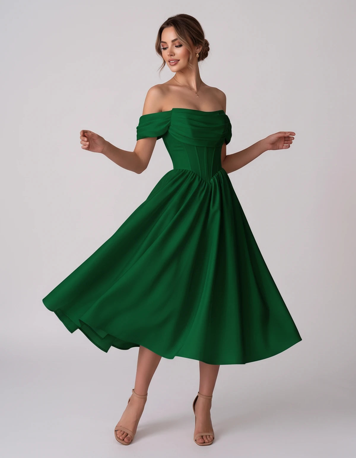 Navarre Midi Dresses — Green | SKU: RB-582a73-green-2,RB-582a73-green-4,RB-582a73-green-6,RB-582a73-green-8,RB-582a73-green-10,RB-582a73-green-12,RB-582a73-green-14,RB-582a73-green-16,RB-582a73-green-16W,RB-582a73-green-18W,RB-582a73-green-20W,RB-582a73-green-22W