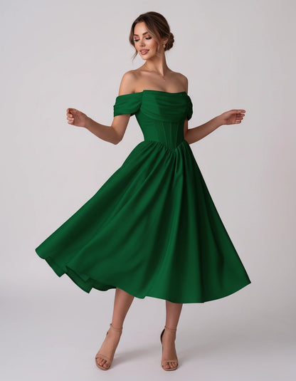 Navarre Midi Dresses — Green | SKU: RB-582a73-green-2,RB-582a73-green-4,RB-582a73-green-6,RB-582a73-green-8,RB-582a73-green-10,RB-582a73-green-12,RB-582a73-green-14,RB-582a73-green-16,RB-582a73-green-16W,RB-582a73-green-18W,RB-582a73-green-20W,RB-582a73-green-22W