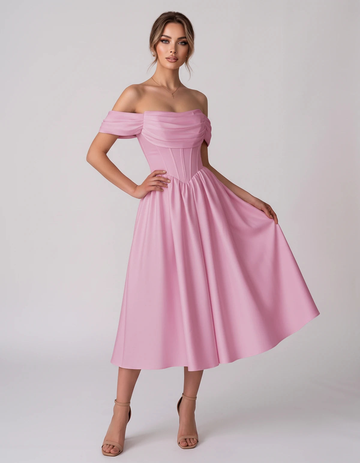 Navarre Midi Dresses — Pink | SKU: RB-582a73-pink-2,RB-582a73-pink-4,RB-582a73-pink-6,RB-582a73-pink-8,RB-582a73-pink-10,RB-582a73-pink-12,RB-582a73-pink-14,RB-582a73-pink-16,RB-582a73-pink-16W,RB-582a73-pink-18W,RB-582a73-pink-20W,RB-582a73-pink-22W