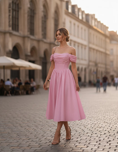 Navarre Midi Dresses — Pink | SKU: RB-582a73-pink-2,RB-582a73-pink-4,RB-582a73-pink-6,RB-582a73-pink-8,RB-582a73-pink-10,RB-582a73-pink-12,RB-582a73-pink-14,RB-582a73-pink-16,RB-582a73-pink-16W,RB-582a73-pink-18W,RB-582a73-pink-20W,RB-582a73-pink-22W