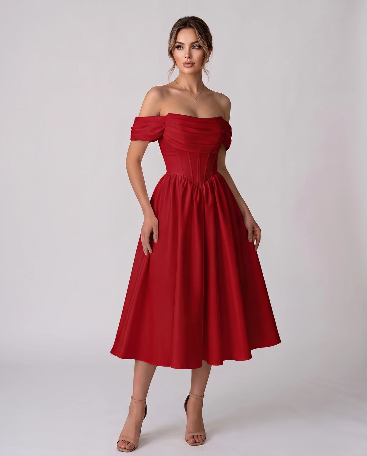 Navarre Midi Dresses — Red