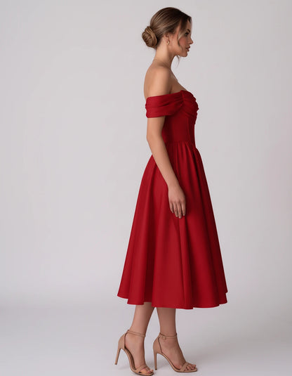Navarre Midi Dresses — Red | SKU: RB-582a73-red-2,RB-582a73-red-4,RB-582a73-red-6,RB-582a73-red-8,RB-582a73-red-10,RB-582a73-red-12,RB-582a73-red-14,RB-582a73-red-16,RB-582a73-red-16W,RB-582a73-red-18W,RB-582a73-red-20W,RB-582a73-red-22W