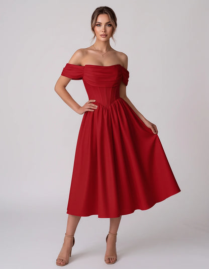 Navarre Midi Dresses — Red | SKU: RB-582a73-red-2,RB-582a73-red-4,RB-582a73-red-6,RB-582a73-red-8,RB-582a73-red-10,RB-582a73-red-12,RB-582a73-red-14,RB-582a73-red-16,RB-582a73-red-16W,RB-582a73-red-18W,RB-582a73-red-20W,RB-582a73-red-22W