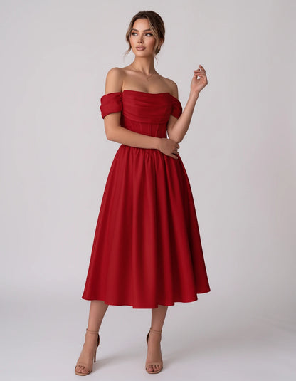 Navarre Midi Dresses — Red | SKU: RB-582a73-red-2,RB-582a73-red-4,RB-582a73-red-6,RB-582a73-red-8,RB-582a73-red-10,RB-582a73-red-12,RB-582a73-red-14,RB-582a73-red-16,RB-582a73-red-16W,RB-582a73-red-18W,RB-582a73-red-20W,RB-582a73-red-22W