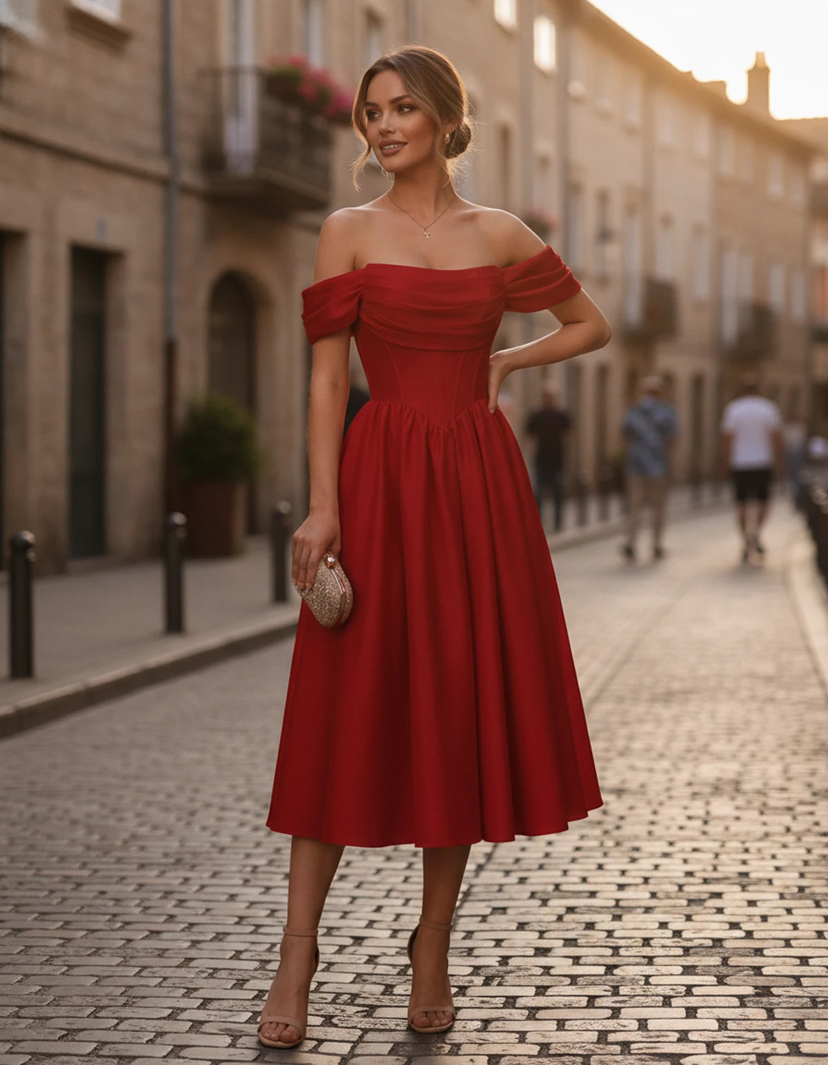 Navarre Midi Dresses — Red | SKU: RB-582a73-red-2,RB-582a73-red-4,RB-582a73-red-6,RB-582a73-red-8,RB-582a73-red-10,RB-582a73-red-12,RB-582a73-red-14,RB-582a73-red-16,RB-582a73-red-16W,RB-582a73-red-18W,RB-582a73-red-20W,RB-582a73-red-22W